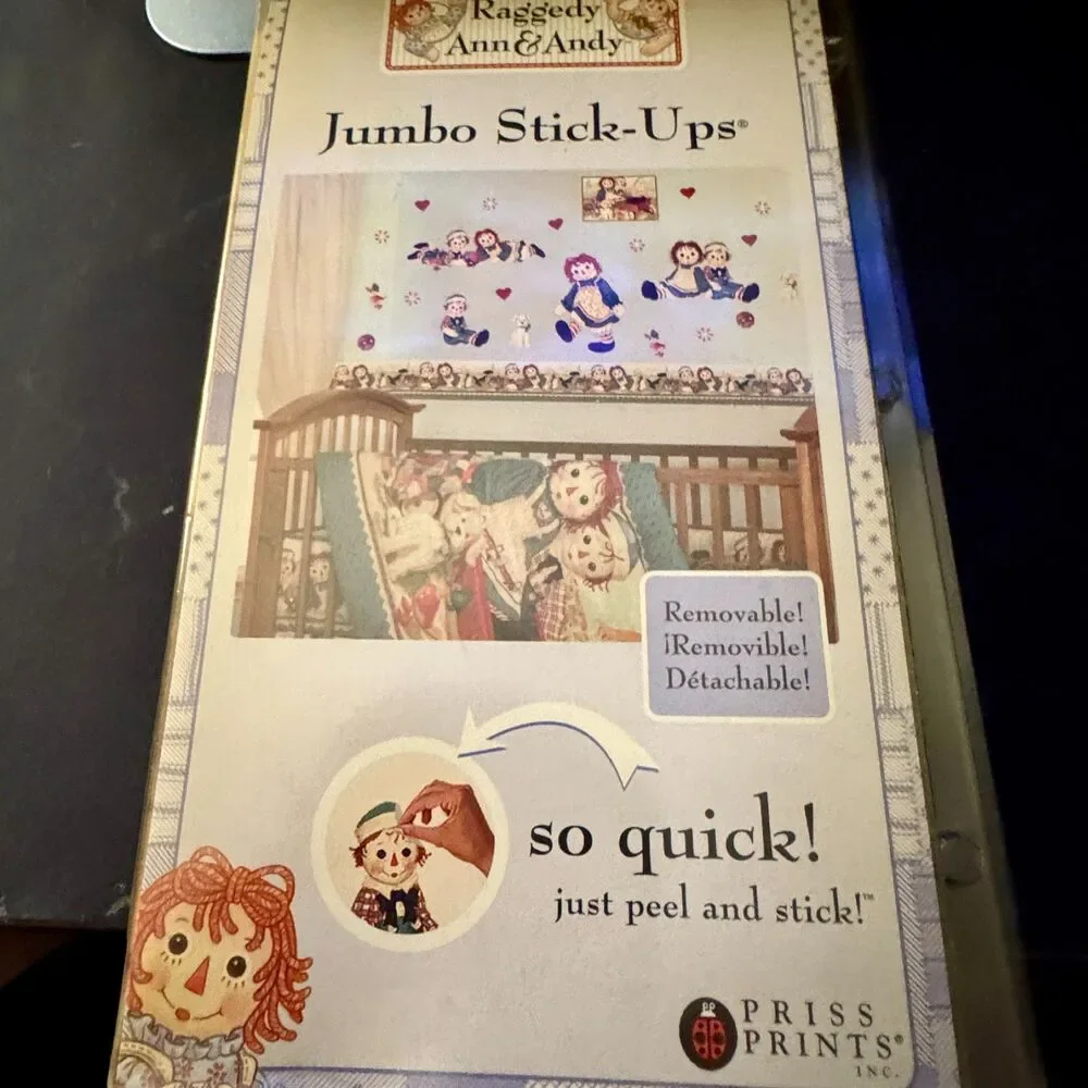 Classic Raggedy Ann & Andy 3-Piece Nursery Accessory Set/boarder/stickers VTG